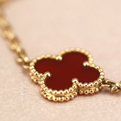 [Vellora Opalyn]CLOVER 5 MOTIFS RED AGATE  BRACELET