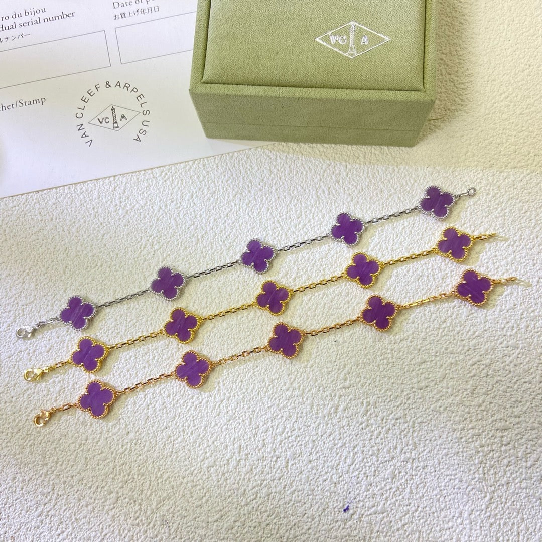 [Vellora Opalyn]CLOVER  5 MOTIFS  PURPLE VIOLET BRACELET