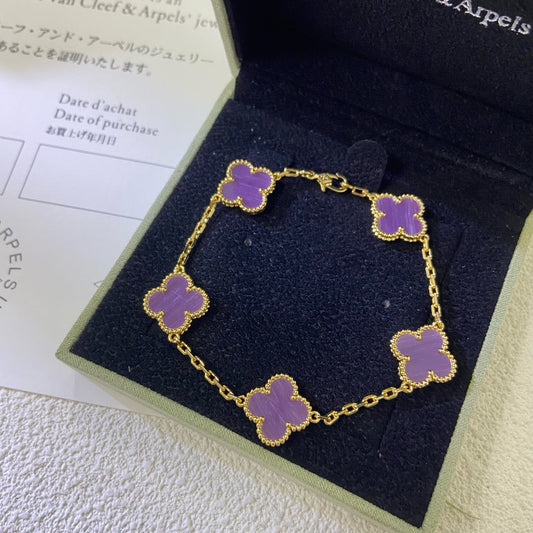 [Vellora Opalyn]CLOVER  5 MOTIFS  PURPLE VIOLET BRACELET