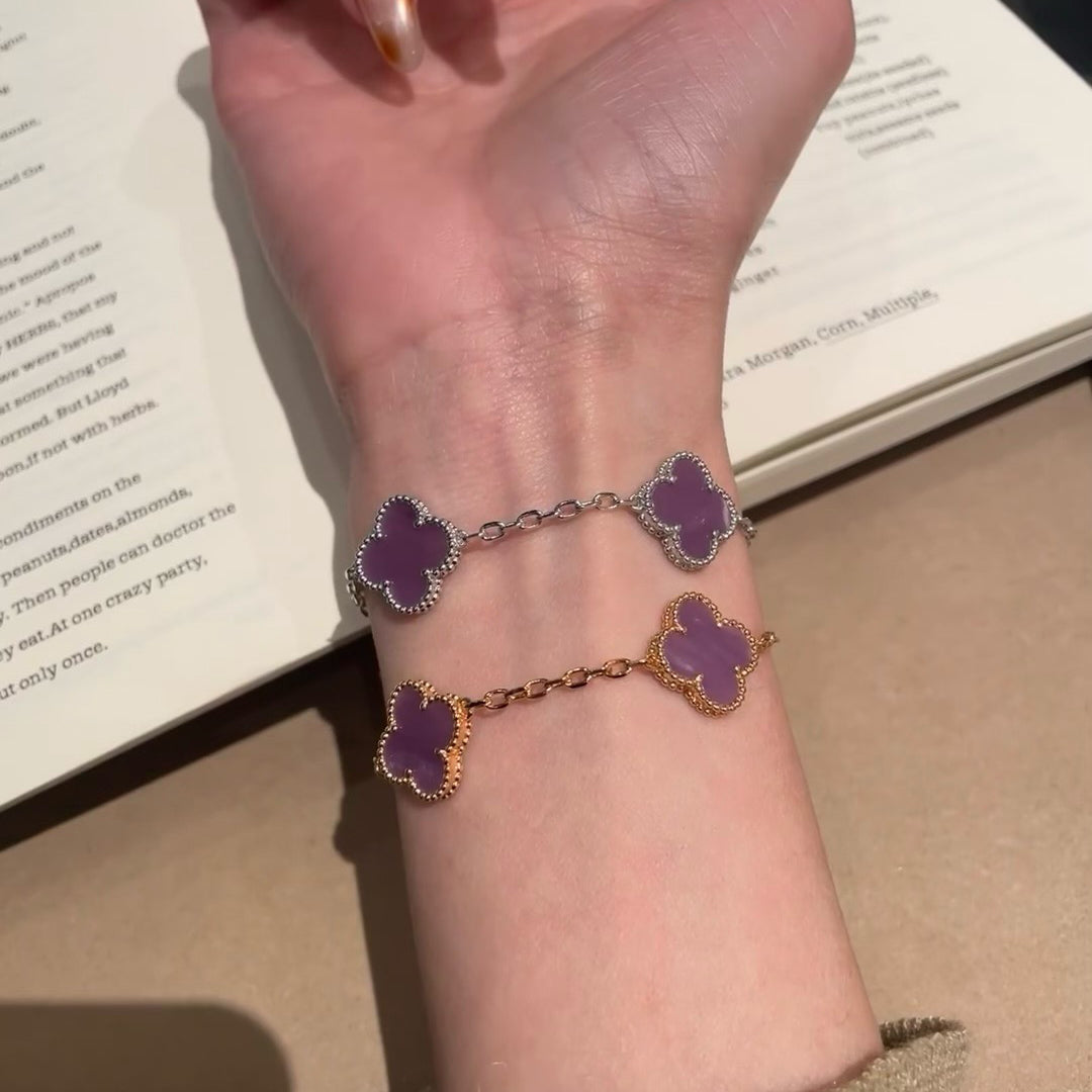 [Vellora Opalyn]CLOVER  5 MOTIFS  PURPLE VIOLET BRACELET