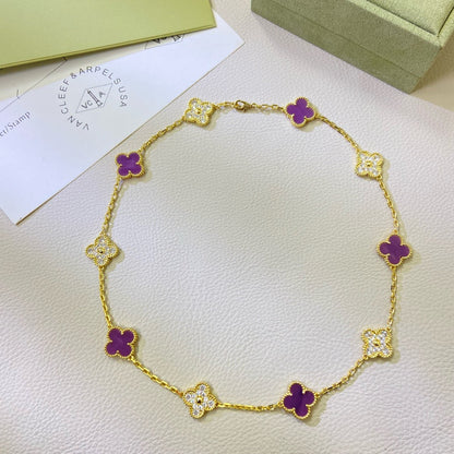 [Vellora Opalyn]CLOVER 10 MOTIFS  PURPLE VIOLET DIAMOND NECKLACE