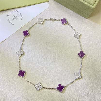 [Vellora Opalyn]CLOVER 10 MOTIFS  PURPLE VIOLET DIAMOND NECKLACE