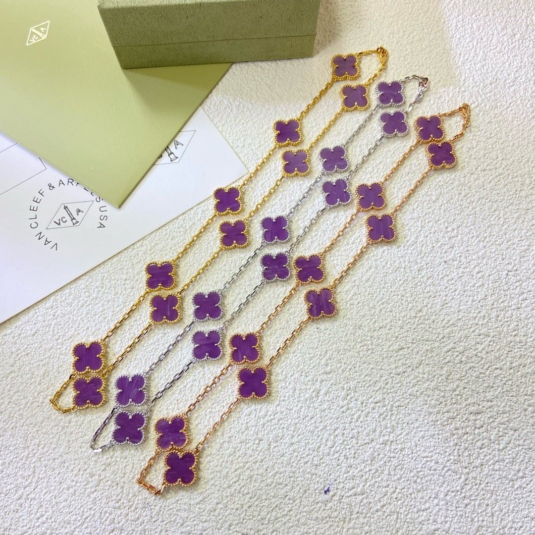 [Vellora Opalyn]CLOVER 10 MOTIFS  PURPLE VIOLET  NECKLACE