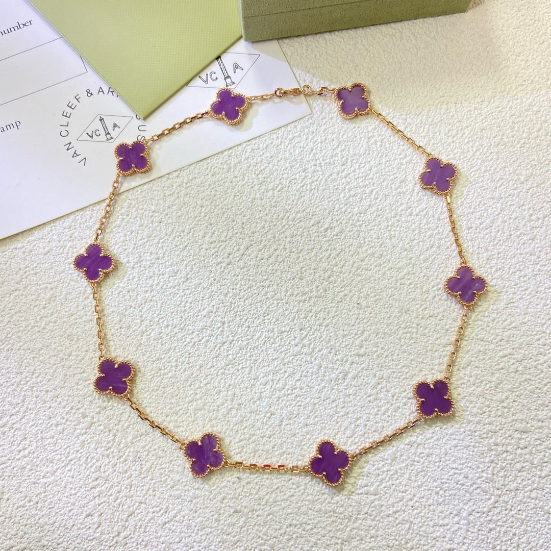 [Vellora Opalyn]CLOVER 10 MOTIFS  PURPLE VIOLET  NECKLACE