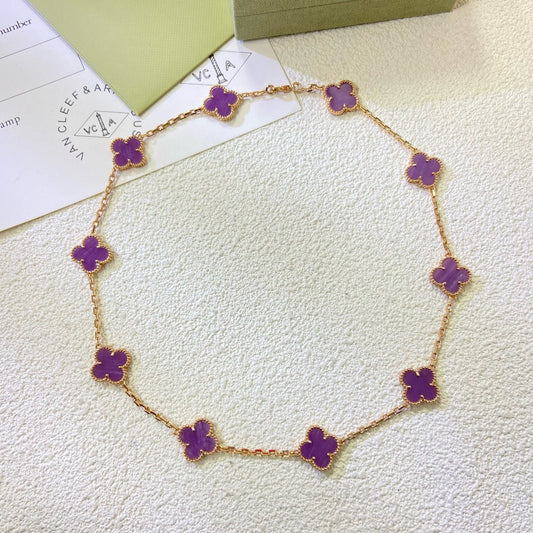 [Vellora Opalyn]CLOVER 10 MOTIFS  PURPLE VIOLET  NECKLACE
