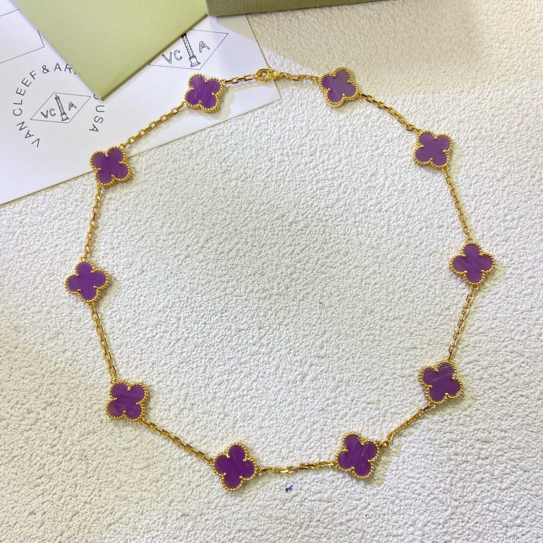 [Vellora Opalyn]CLOVER 10 MOTIFS  PURPLE VIOLET  NECKLACE