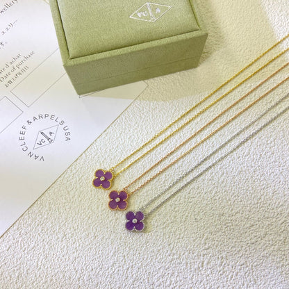 [Vellora Opalyn]CLOVER 15MM DIAMOND  PURPLE VIOLET NECKLACE
