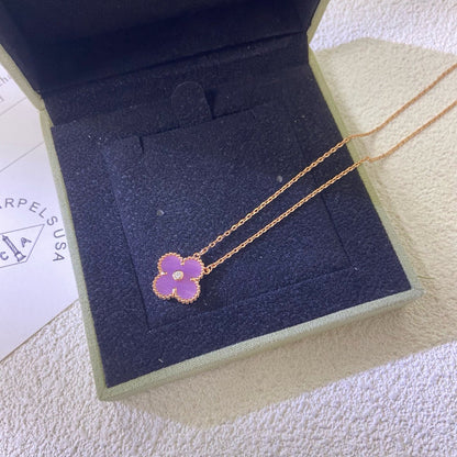 [Vellora Opalyn]CLOVER 15MM DIAMOND  PURPLE VIOLET NECKLACE