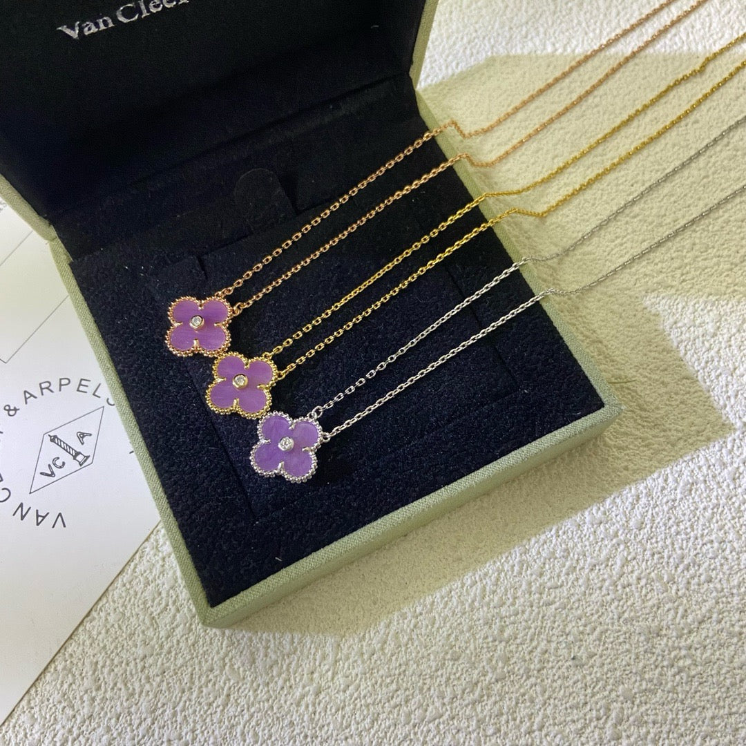 [Vellora Opalyn]CLOVER 15MM DIAMOND  PURPLE VIOLET NECKLACE