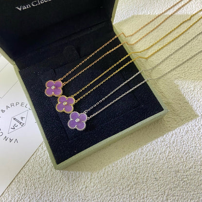 [Vellora Opalyn]CLOVER 15MM DIAMOND  PURPLE VIOLET NECKLACE