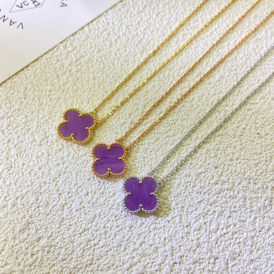 [Vellora Opalyn]CLOVER 15MM  PURPLE VIOLET NECKLACE