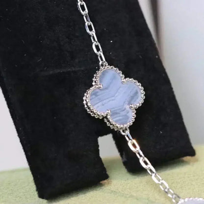 [Vellora Opalyn]CLOVER  5 MOTIF PURPLE CHALCEDONY BRACELET SILVER