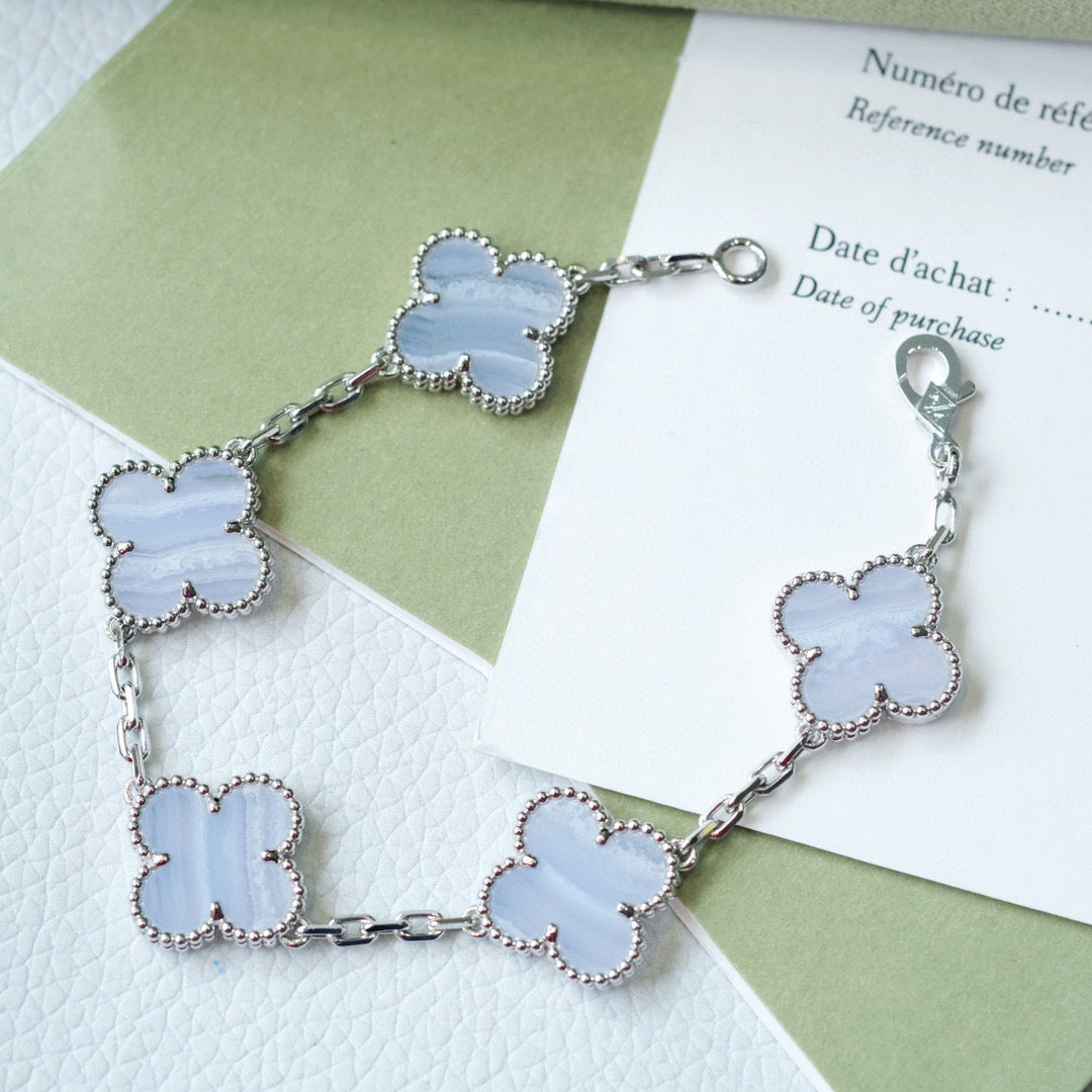 [Vellora Opalyn]CLOVER  5 MOTIF PURPLE CHALCEDONY BRACELET SILVER