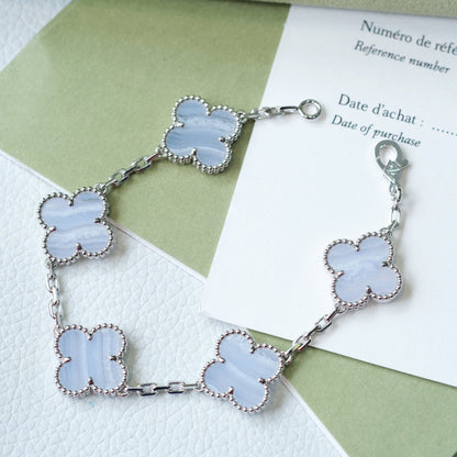 [Vellora Opalyn]CLOVER  5 MOTIF PURPLE CHALCEDONY BRACELET SILVER