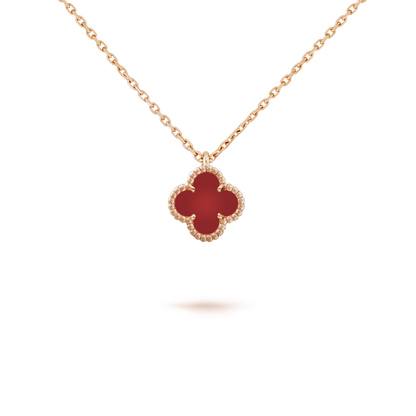 [Vellora Opalyn]CLOVER MINI 9.5MM WHITE CARNELIANS NECKLACE
