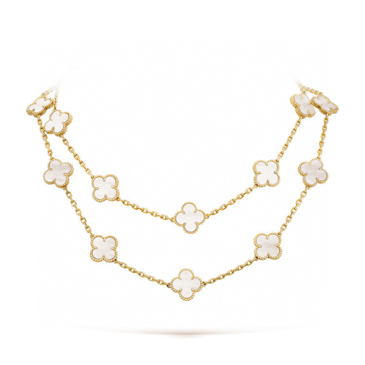 [Vellora Opalyn]CLOVER 20 MOTIFS WHITE MOP NECKLACE