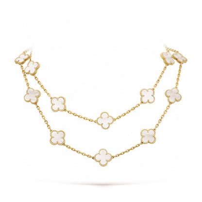 [Vellora Opalyn]CLOVER 20 MOTIFS WHITE MOP NECKLACE