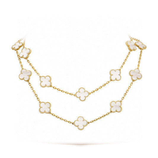 [Vellora Opalyn]CLOVER 20 MOTIFS WHITE MOP NECKLACE