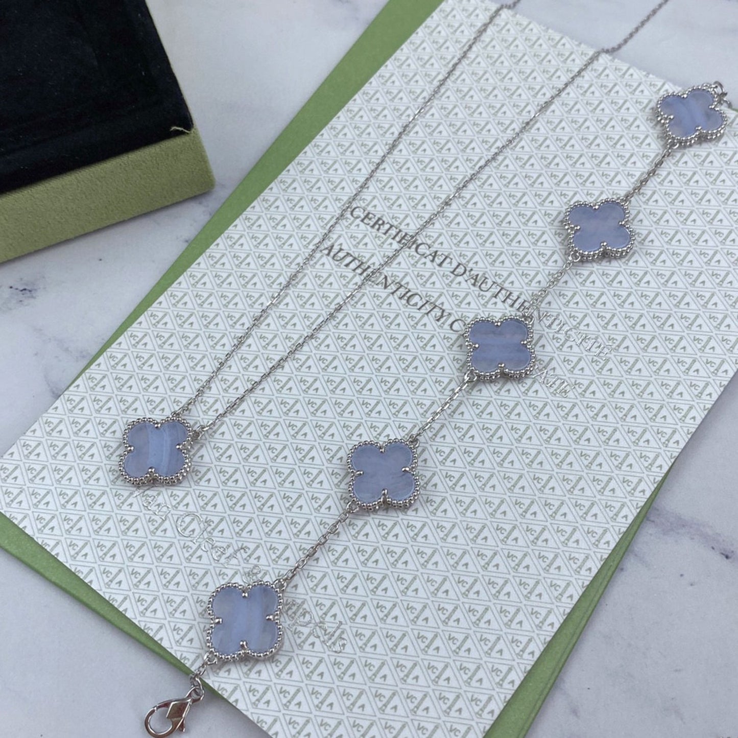[Vellora Opalyn]CLOVER  5 MOTIF PURPLE CHALCEDONY BRACELET SILVER