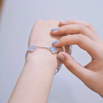 [Vellora Opalyn]CLOVER  5 MOTIF PURPLE CHALCEDONY BRACELET SILVER