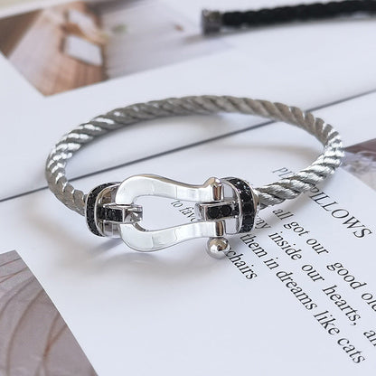 [Vellora Opalyn]FORCE LARGE HORSESHOE BLACK DIAMOND BRACELET SILVER