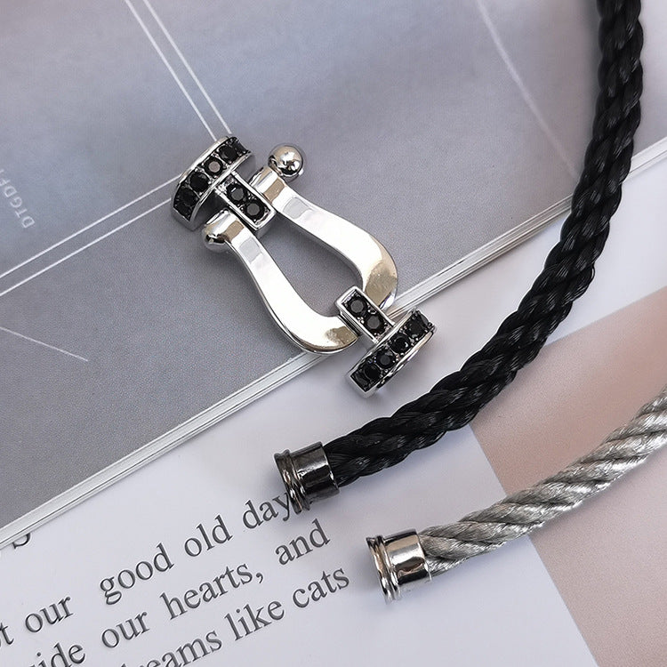 [Vellora Opalyn]FORCE LARGE HORSESHOE BLACK DIAMOND BRACELET SILVER