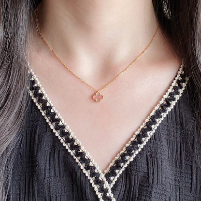 [Vellora Opalyn]CLOVER 15MM PINK MOTHER-OF-PEARL SINGLE FLOWER NECKLACE