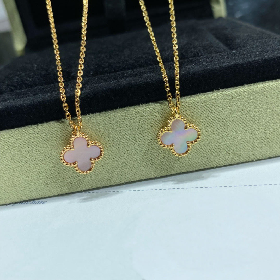 [Vellora Opalyn]CLOVER 15MM PINK MOTHER-OF-PEARL SINGLE FLOWER NECKLACE