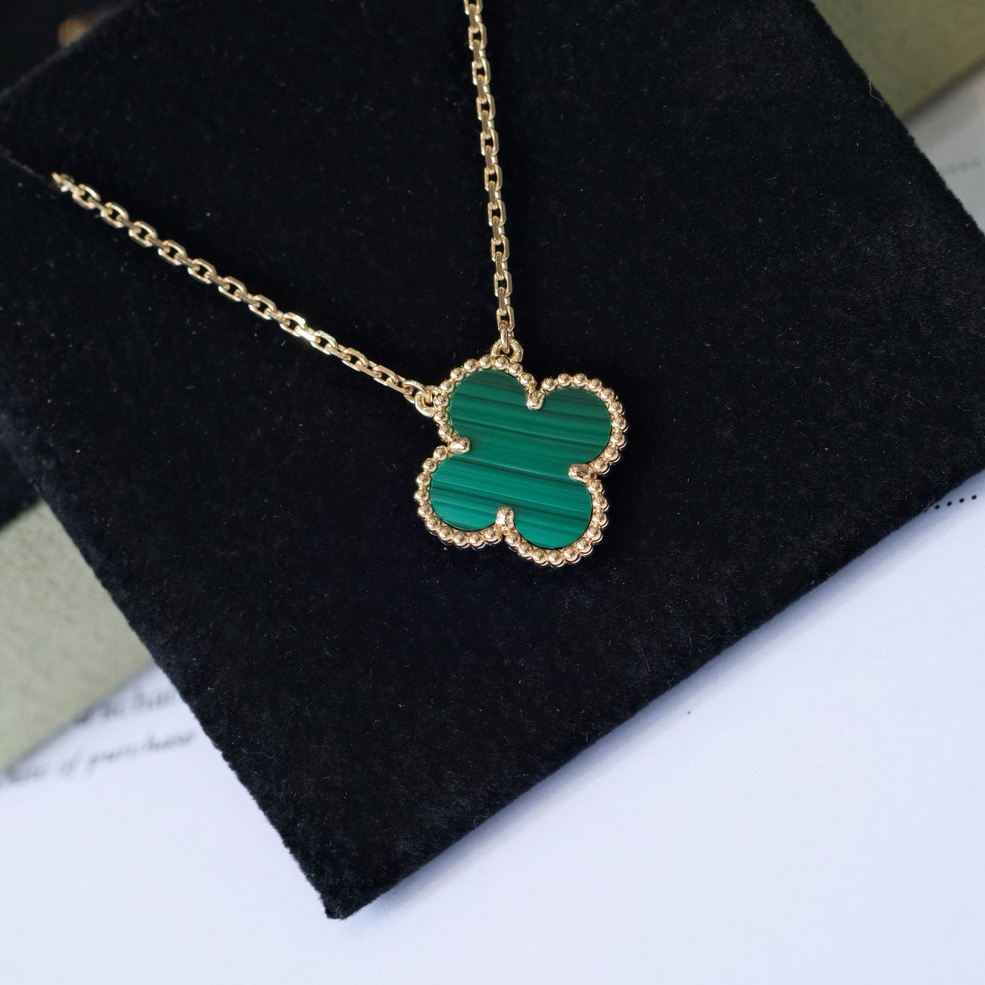 [Vellora Opalyn]CLOVER 15MM MALACHITE SINGLE FLOWER  NECKLACE