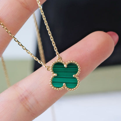 [Vellora Opalyn]CLOVER 15MM MALACHITE SINGLE FLOWER  NECKLACE