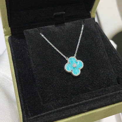 [Vellora Opalyn]CLOVER 15MM DIAMOND SVRES PORCELAIN  NECKLACE SILVER