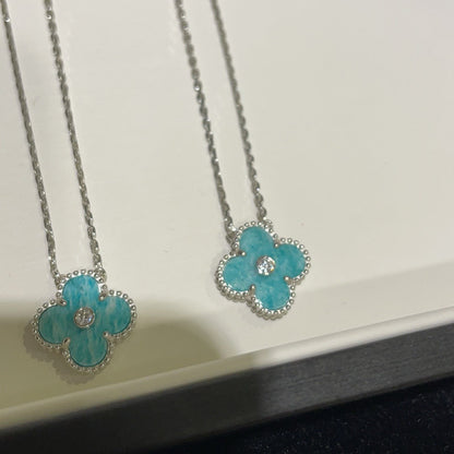 [Vellora Opalyn]CLOVER 15MM DIAMOND SVRES PORCELAIN  NECKLACE SILVER