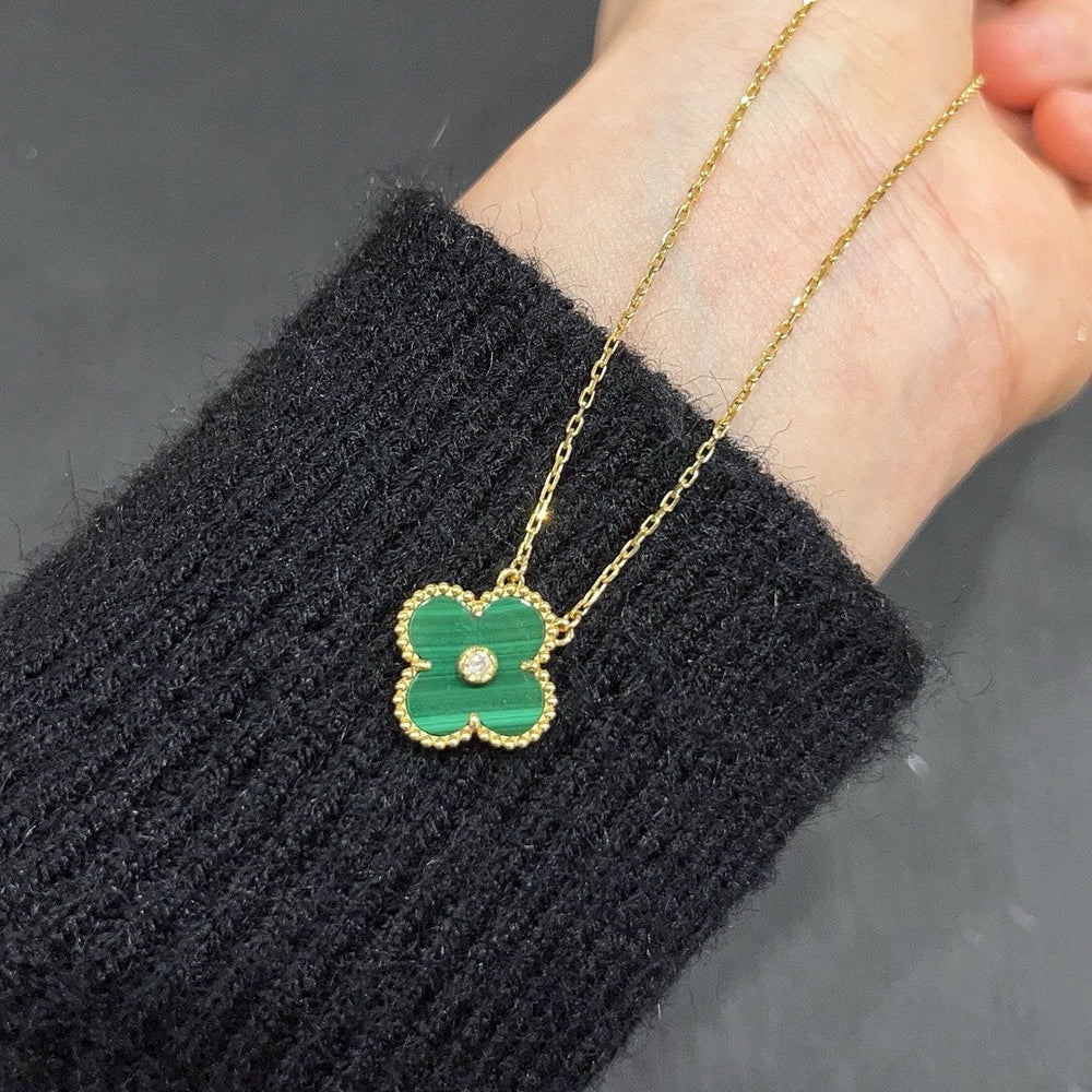 [Vellora Opalyn]CLOVER 15MM DIAMOND TURQUOISE NECKLACE