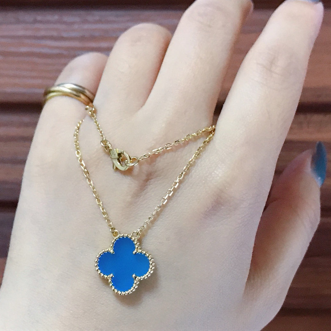 [Vellora Opalyn]CLOVER 15MM BLUE AGATE NECKLACE