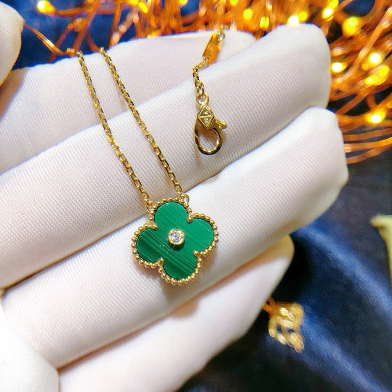 [Vellora Opalyn]CLOVER 15MM DIAMOND TURQUOISE NECKLACE