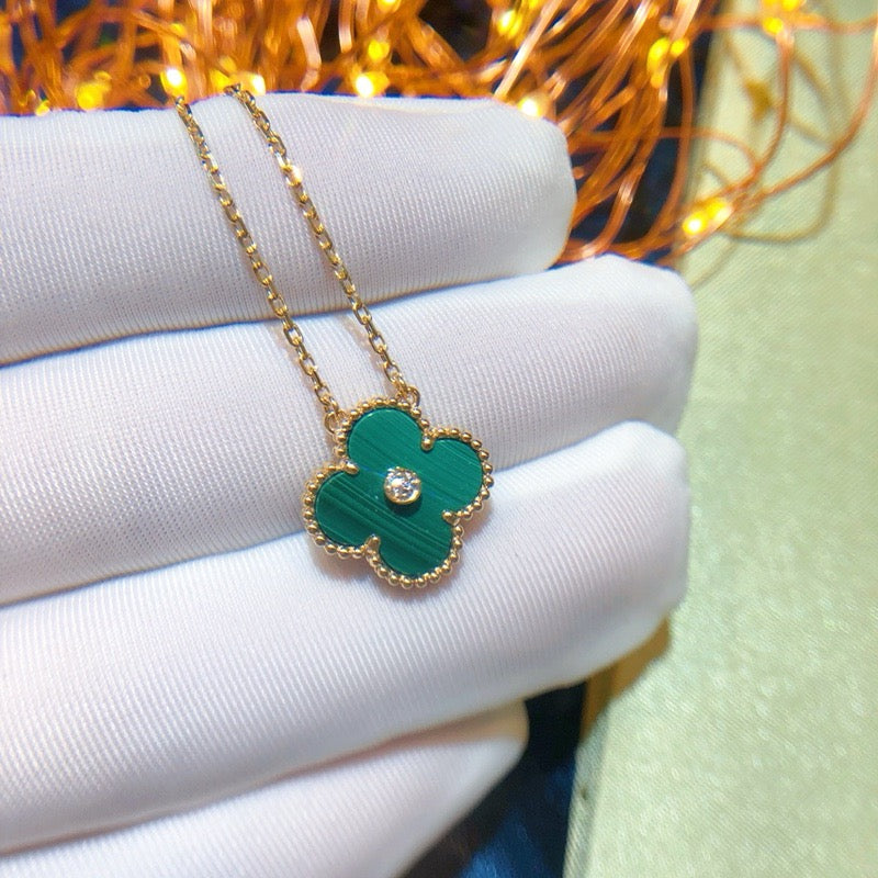 [Vellora Opalyn]CLOVER 15MM DIAMOND TURQUOISE NECKLACE