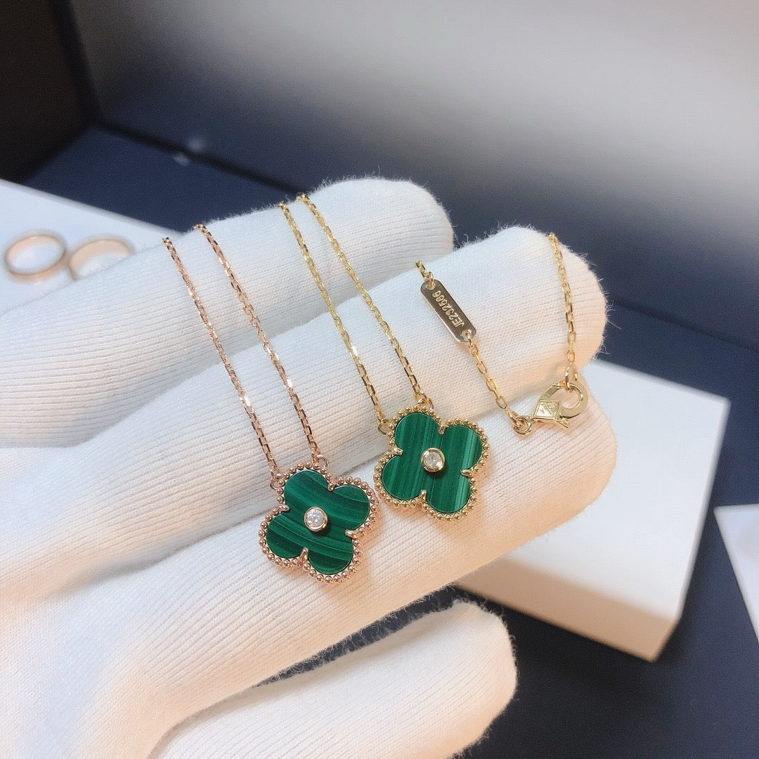 [Vellora Opalyn]CLOVER 15MM DIAMOND TURQUOISE NECKLACE