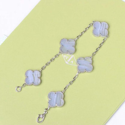 [Vellora Opalyn]CLOVER  5 MOTIF PURPLE CHALCEDONY BRACELET SILVER
