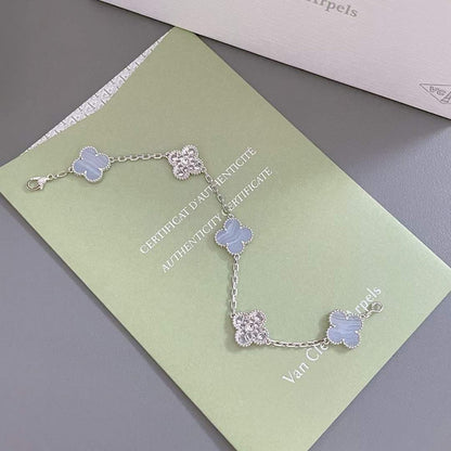 [Vellora Opalyn]CLOVER  5 MOTIF DIAMOND PURPLE CHALCEDONY BRACELET SILVER