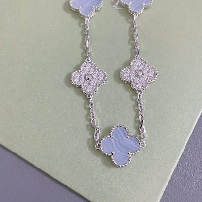 [Vellora Opalyn]CLOVER  5 MOTIF DIAMOND PURPLE CHALCEDONY BRACELET SILVER