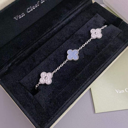 [Vellora Opalyn]CLOVER  5 MOTIF DIAMOND PURPLE CHALCEDONY BRACELET SILVER