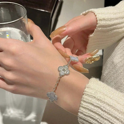 [Vellora Opalyn]CLOVER  5 MOTIF DIAMOND PURPLE CHALCEDONY BRACELET SILVER