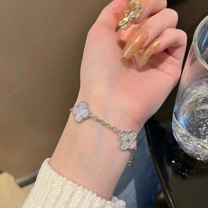 [Vellora Opalyn]CLOVER  5 MOTIF DIAMOND PURPLE CHALCEDONY BRACELET SILVER