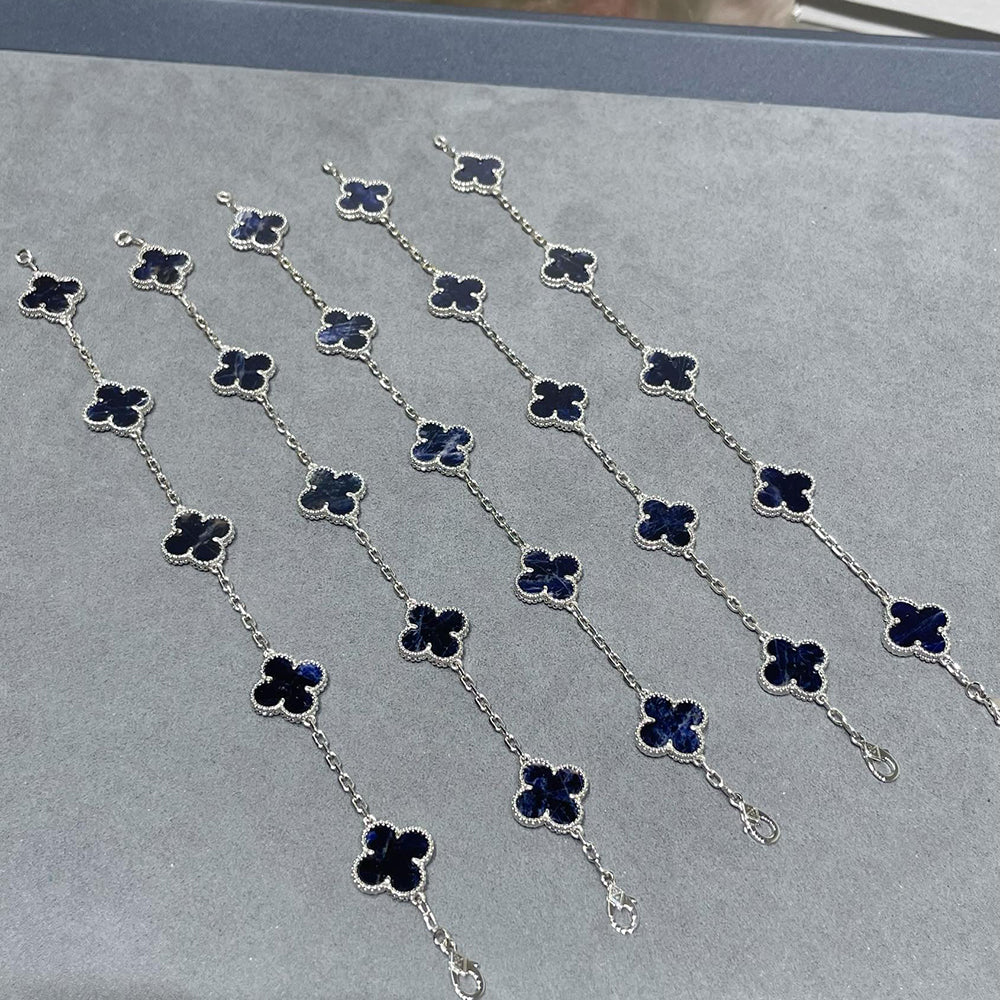 [Vellora Opalyn]CLOVER 5 MOTIF PIETERSITE SILVER BRACELET