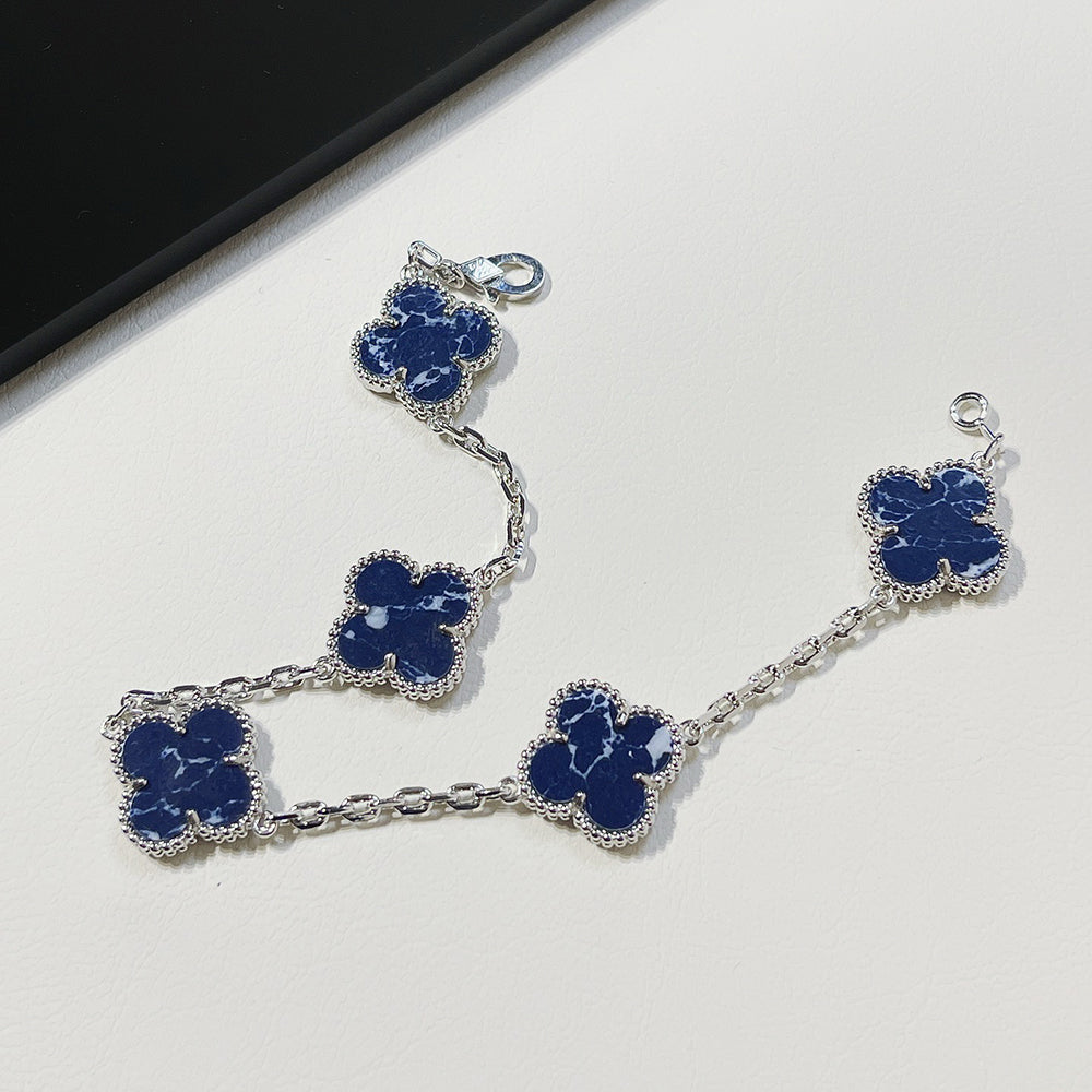 [Vellora Opalyn]CLOVER 5 MOTIF PIETERSITE SILVER BRACELET