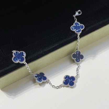 [Vellora Opalyn]CLOVER 5 MOTIF PIETERSITE SILVER BRACELET