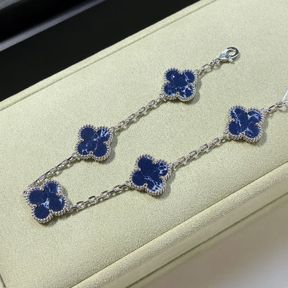 [Vellora Opalyn]CLOVER 5 MOTIF PIETERSITE SILVER BRACELET