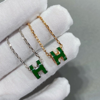 [Vellora Opalyn]POP H GREEN NECKLACE SILVER AND GOLD