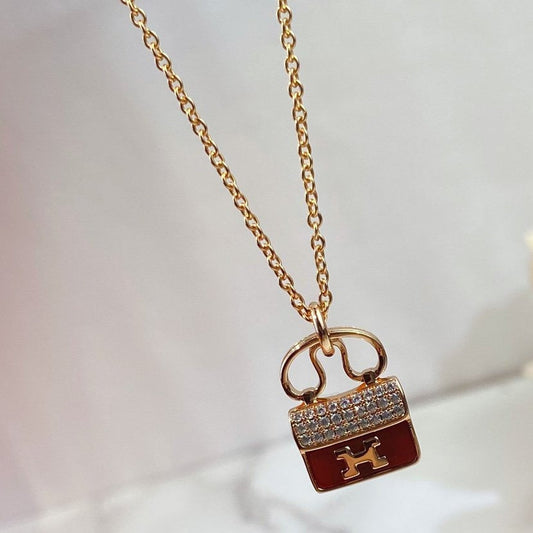 [Vellora Opalyn]CONSTANCE RED PEDANT PINK GOLD NECKLACE