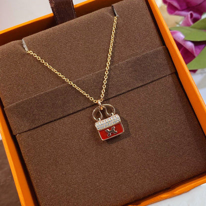 [Vellora Opalyn]CONSTANCE RED PEDANT PINK GOLD NECKLACE